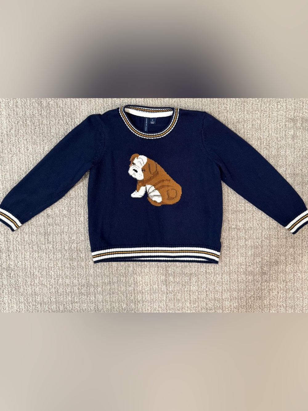 Janie and Jack Boys’ Navy Bulldog Knit Sweater, 2T
